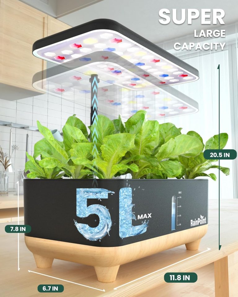 Enjoy homegrown freshness every day with the RAINPOINT Hydroponic Growing System, your all-in-one indoor hydroponic kit designed for effortless urban gardening. Whether you’re cultivating basil, mint, lettuce, or microgreens, this smart countertop garden lets you harvest pesticide-free produce — even in winter. Perfect for your kitchen, office, or small apartment, it brings nature’s vitality right to your home. 🌞 Smart LED Growth Light for Faster Results The built-in smart growth light system delivers optimal brightness and wavelength to boost photosynthesis — helping your plants grow up to 200% faster than in traditional soil. Experience lush, flavorful herbs with a 95% germination rate under consistent, energy-efficient lighting. 💧 Efficient Water Circulation System With a 5L water tank and silent pump technology, this hydroponic garden maintains proper oxygen and nutrient flow for healthy root development. Its automatic water circulation reduces manual watering and ensures your plants thrive effortlessly. 🌿 Easy to Use — Perfect for Beginners No soil, no mess! The Rainpoint indoor hydroponic kit includes all essential growing accessories (seeds not included). Simple setup, adjustable lamp height, and easy cleaning make it ideal for both beginners and seasoned gardeners looking for a convenient indoor gardening solution. 🎁 A Thoughtful Eco-Friendly Gift The Rainpoint countertop garden makes a unique and meaningful gift for any occasion — birthdays, Mother’s Day, Thanksgiving, or Christmas. Inspire sustainable living and teach kids about the joy of growing fresh food at home. 🌻 Grow More, Harvest More Featuring a 13-pod system, you can grow multiple herbs and vegetables simultaneously — from basil and parsley to cherry tomatoes and lettuce. Enjoy bigger, healthier harvests right from your kitchen countertop.