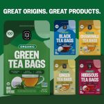 Organic green tea, eco-friendly tea bags, plastic-free tea, caffeinated green tea, sustainable tea packaging, antioxidant green tea, organic tea eco store, natural energy tea