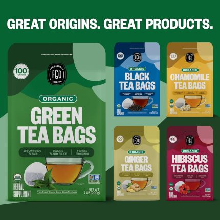 Organic green tea, eco-friendly tea bags, plastic-free tea, caffeinated green tea, sustainable tea packaging, antioxidant green tea, organic tea eco store, natural energy tea